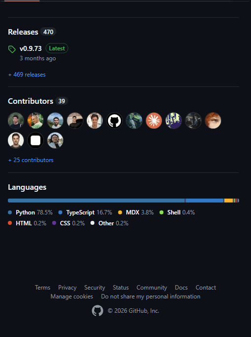 Airweave 归档前的 Release、贡献者与语言构成统计