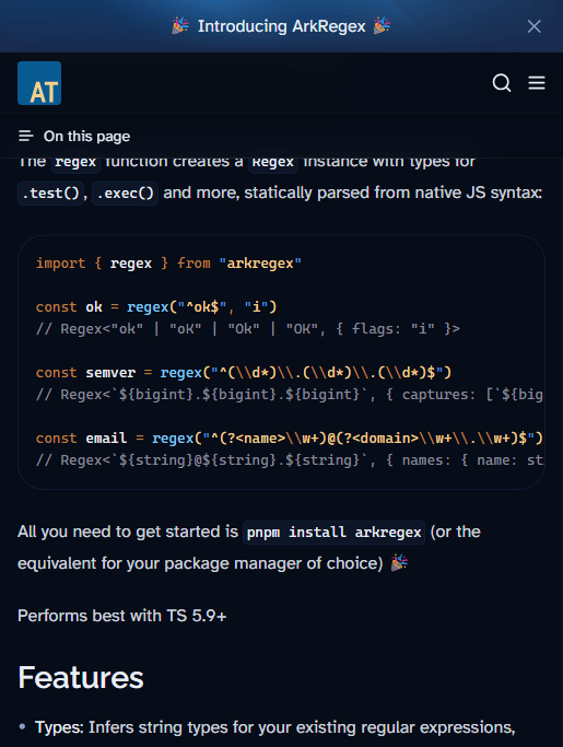 官方博客中的类型推断示例:ok/semver/email 三个正则各自推断出的 Regex 类型