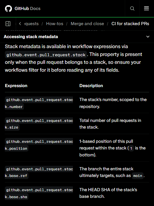 GitHub Actions 中可用的栈元数据字段（官方文档）