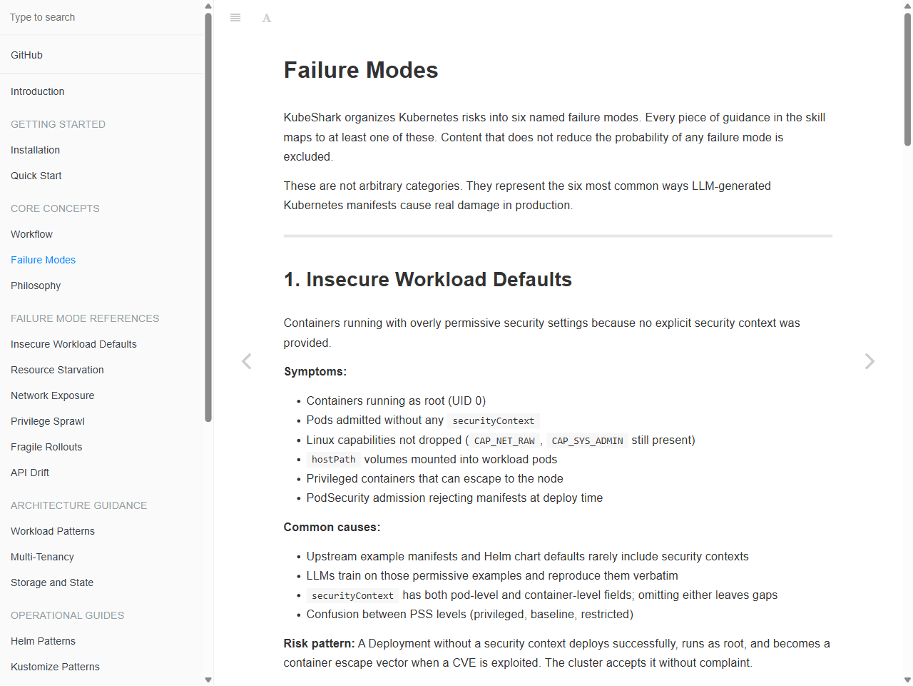 故障模式页：第一类 Insecure Workload Defaults 的症状与风险剧本