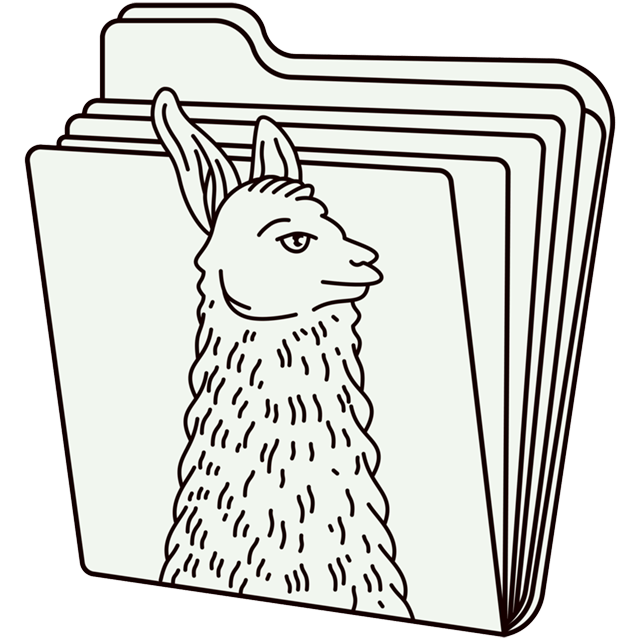 llamafile 的官方标识:一只 llama 从文件夹里探出头,寓意「模型即文件」