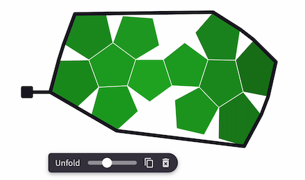 Polypad 的多面体展开工具：拖动 Unfold 滑块即可把立体多面体展开成平面网格（官方预览图）