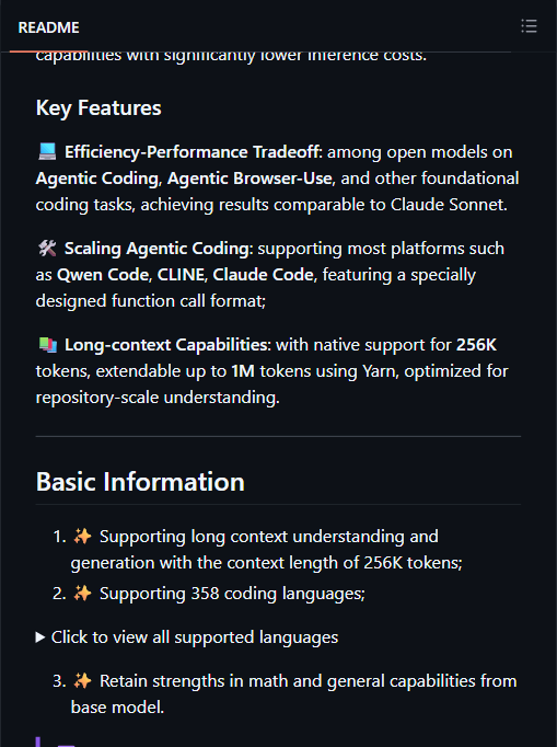 Qwen3-Coder 的关键特性：效率-性能权衡、Agentic Coding 平台支持、256K 上下文