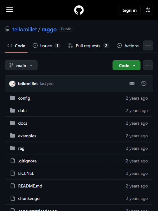 Raggo 仓库主页：teilomillet/raggo，Go 语言编写的 RAG 库