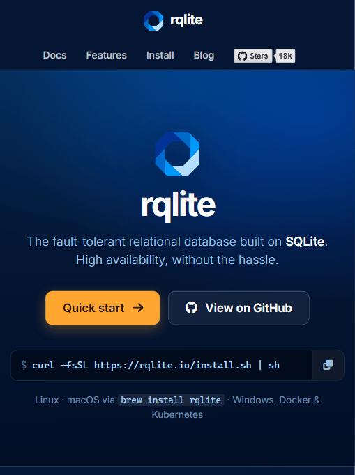 rqlite 官网首页：构建于 SQLite 之上的容错关系数据库