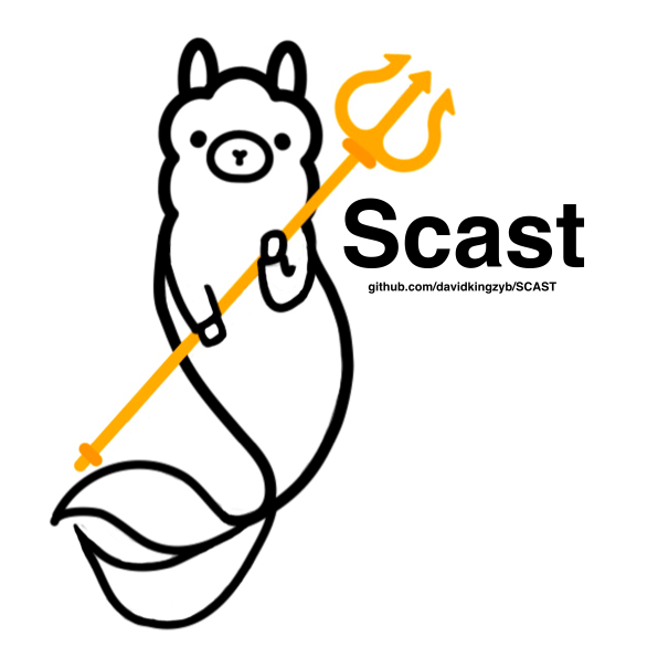 SCAST 项目吉祥物：手持三叉戟的羊驼，三叉戟暗合项目名 trident 与 Ollama 的意象