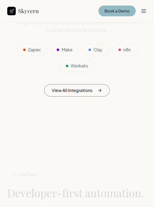 Skyvern 与 Zapier、Make、Clay、n8n、Workato 等自动化栈的集成