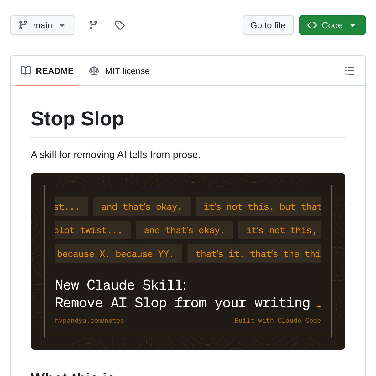Stop Slop 仓库 README:把"AI 味"短语做成禁用清单