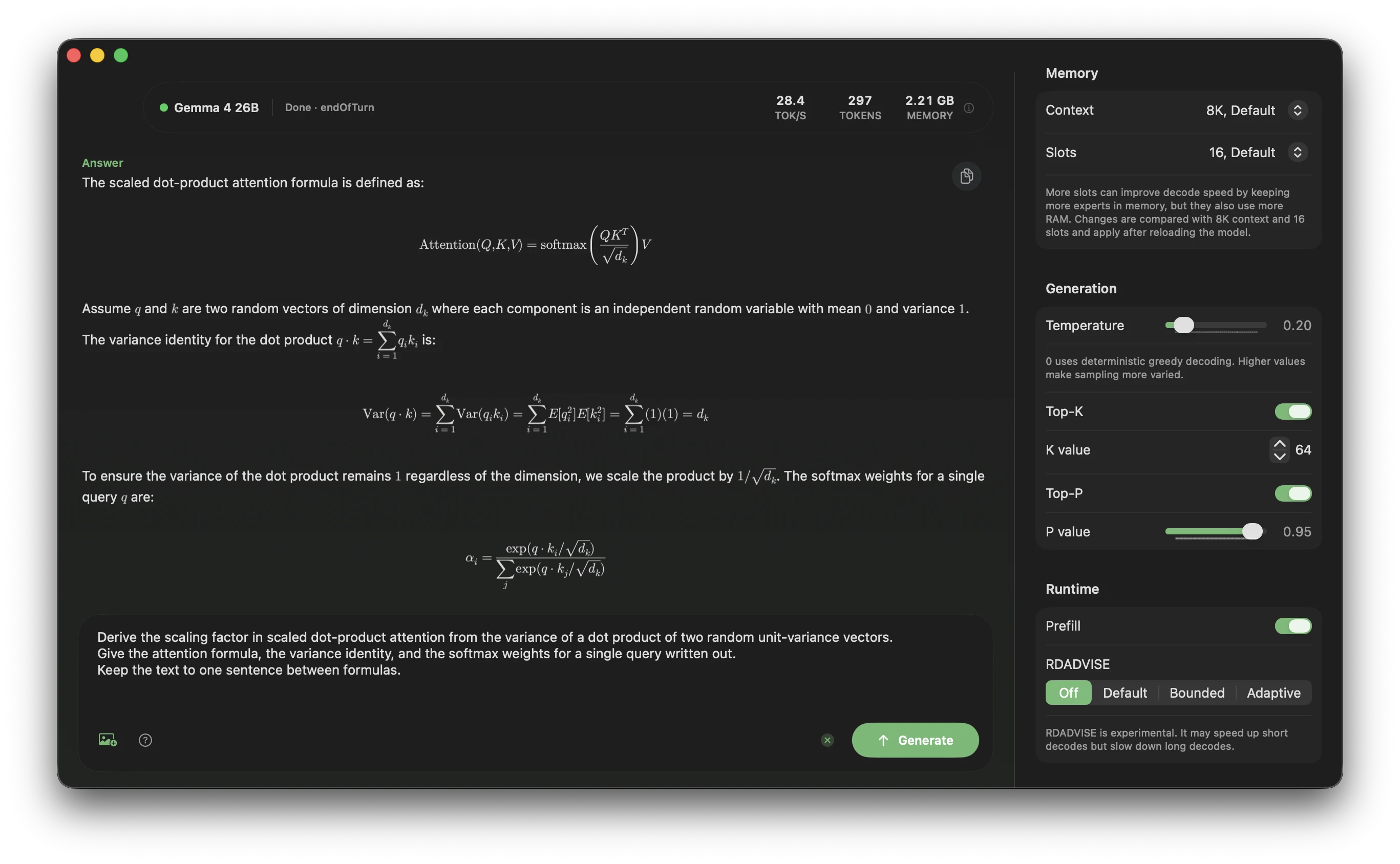 TurboFieldfare Mac 应用：2.21GB 内存下生成数学推导，28.4 tok/s