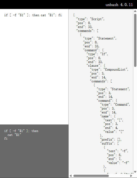 unbash 对 if 条件语句解析出的 If / CompoundList 结构