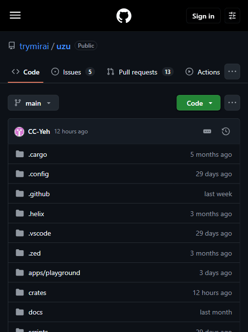 trymirai/uzu 仓库主页：Rust 编写的高性能推理引擎，提交活跃到数小时内