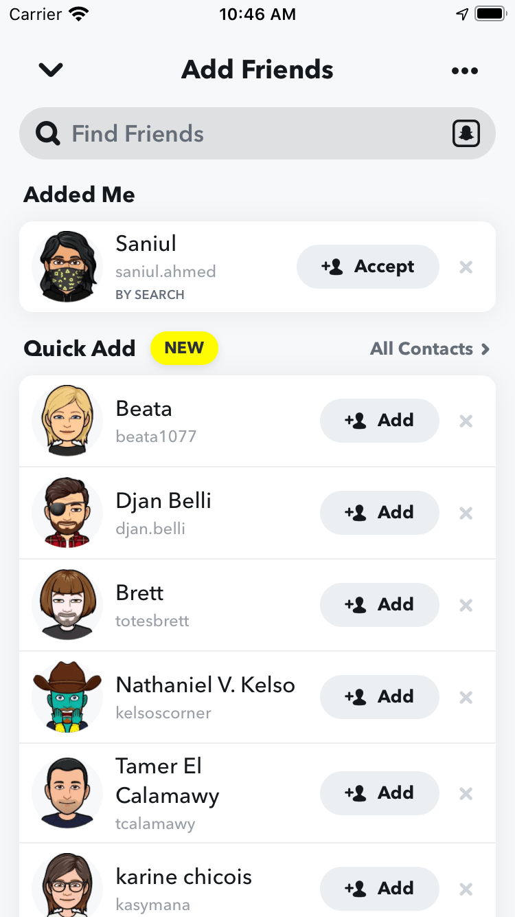 用 Valdi 构建的 Add Friends 界面示例(官方组件库示例截图)