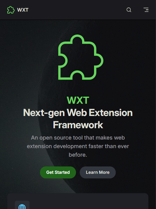 WXT 官网首页："Next-gen Web Extension Framework"